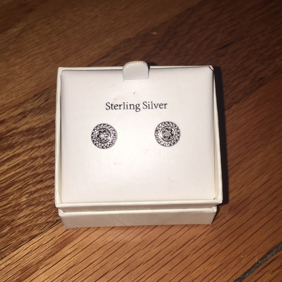 Jewelry - Sterling Sliver Round Diamond Accent Halo Earring